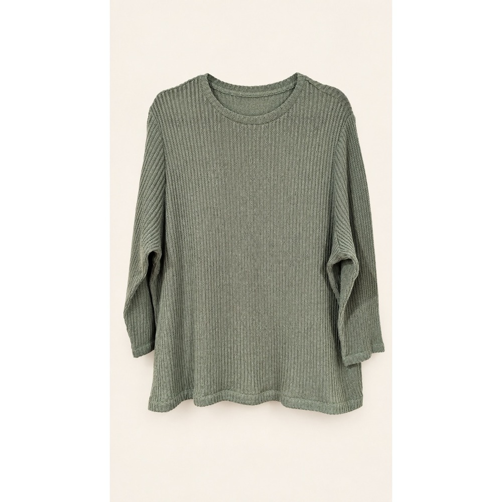 Vince Sweater 3X Sage Green Open Knit Crew Neck Long Sleeve Plus Size Pullover